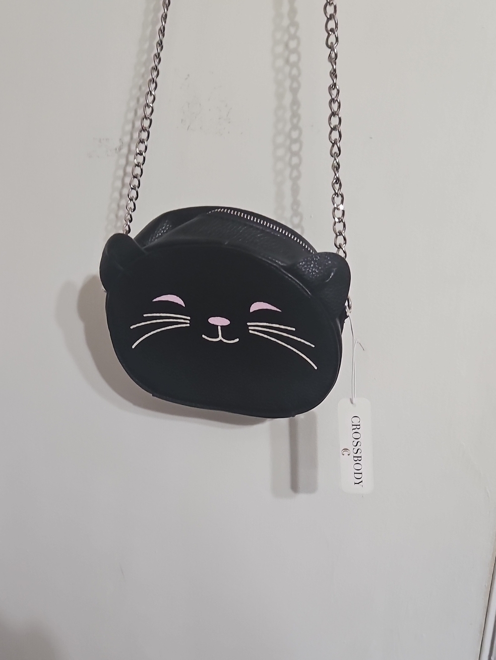 Kids Crossbody Cat Face Bag - Black with Pink Accents